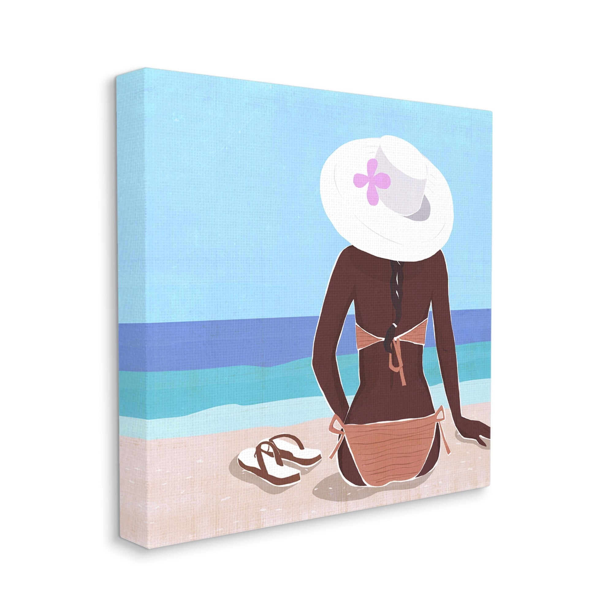 Stupell Industries Woman Sitting Beachside Tropical Warm Summer Coast, 36 x 36,Design by Annie Warren