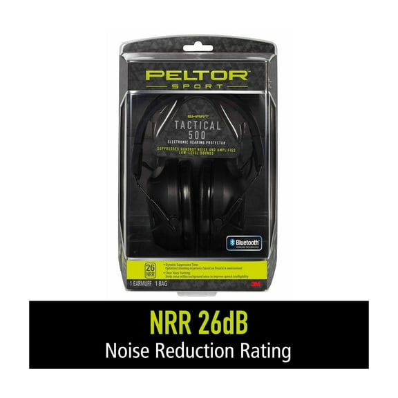 Peltor Sport Tactical 500 Electronic Hearing Protection Earmuffs, Bluetooth-Enabled, Black, NRR 26 dB