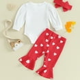 thumbnail image 4 of Musuos Baby Girls Autumn Outfit Sets 3 6 12 18M White Long Sleeve Letter Print Romper + Heart Print Flared Pants + Headband, 4 of 9
