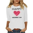 thumbnail image 2 of Guzom Womens White Valentine's Day Stretchy Top, Crew Neck Three-Quarter Sleeves Casual Tee with Heart Print,Size M, 2 of 4