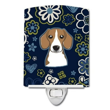 Caroline's Treasures BB5090CNL Blue Flowers Beagle Ceramic Night Light, 6x4x3", multicolor