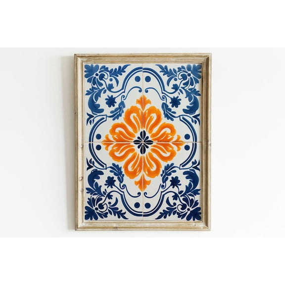 Portuguese Tile Art, Azulejos Print, Vintage Tile Motif, Ornamental Wall Decor, Rustic Country Home Decor, Ornament Print, Art Wall Art, Modern Wall Decor, 8x12 UNFRAMED