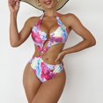 thumbnail image 2 of Gibobby Traje de baño de una pieza Traje de baño de 1 pieza sexy de verano para mujer Traje de baño de correa de moda hueco sexy estampado(Rosa,M), 2 of 3