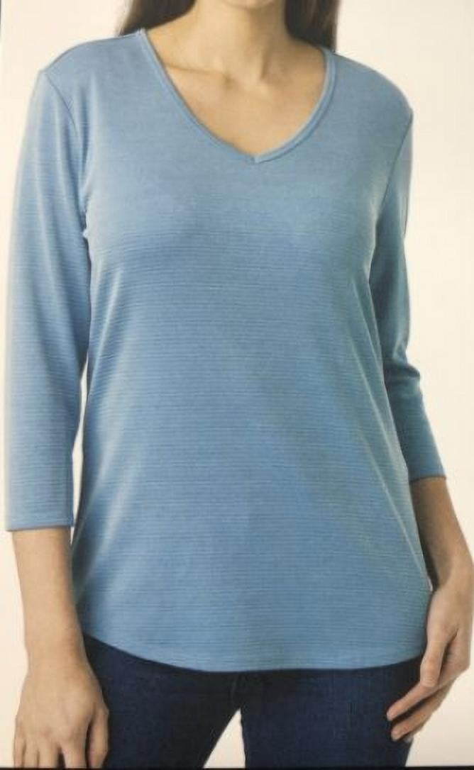 Seg'Ments Women's 3/4 Sleeve V-Neck Shirt, Delphinium Blue, Medium ...