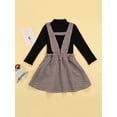 thumbnail image 4 of Kiapeise Toddler Baby Girl 2Pcs Overall Skirt Set Kids Turtleneck Ribbed Shirt Top+Suspender Skirt Dress Fall Winter Outfit, 4 of 9