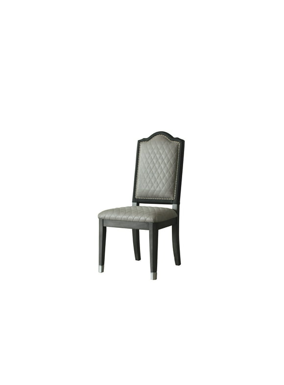 Miekor Furniture House Beatrice Side Chair, Two Tone Beige Fabric & Charcoal Finish