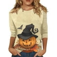 thumbnail image 2 of Women's Fashion Casual Three Quarter Sleeve Halloween Print Round Neck Pullover Top Blouse, 2 of 6