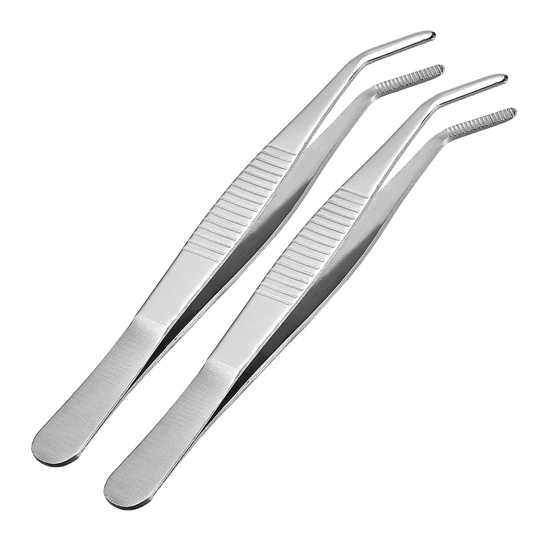 2 Pcs 5Inch Stainless Steel Tweezers with Curved Serrated Tip