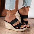 thumbnail image 3 of Rokment Womens Wedges High Heels Dress Slides Sandals Ladies Stylish Simple Denim Cross-Band Platform Chunky Heeled Slip on Summer Casual Height Increasing Dressy Slippers Light Blue Size 9, 3 of 5