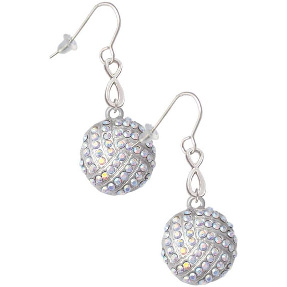 Delight Jewelry Silvertone Large Super Sparkle Crystal Clear AB Volleyball Silver tone Infinity French Earrings