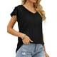 thumbnail image 3 of Luxtrada - Camisetas de verano para mujer, con volantes, manga corta, cuello en V, estilo casual, corte holgado (negro, talla S), 3 of 6