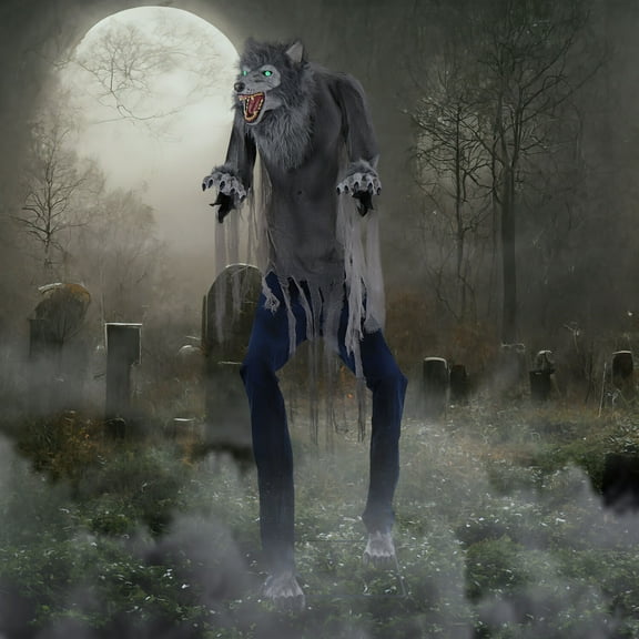 Haunted Hill Farm 7 ft Tall Motion-Activated Towering Werewolf, Premium Halloween Animatronic, Plug-In, HHTWRWOLF-1FLSA