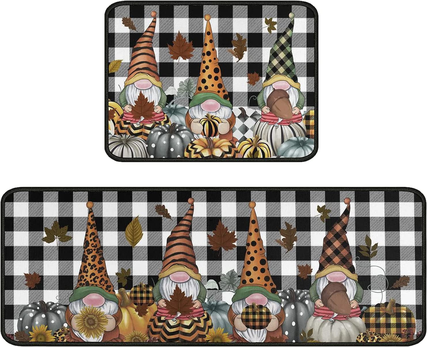 Fall Pumpkin Gnomes Kitchen Rugs and Mats Sets of 2,Thanksgiving Farmhouse Kitchen Decoration
