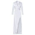 thumbnail image 3 of Women Dresses Sexy Solid Dresses Lapel Long Sleeved Fashion Dresses White Trendy Skirt Size S, 3 of 5