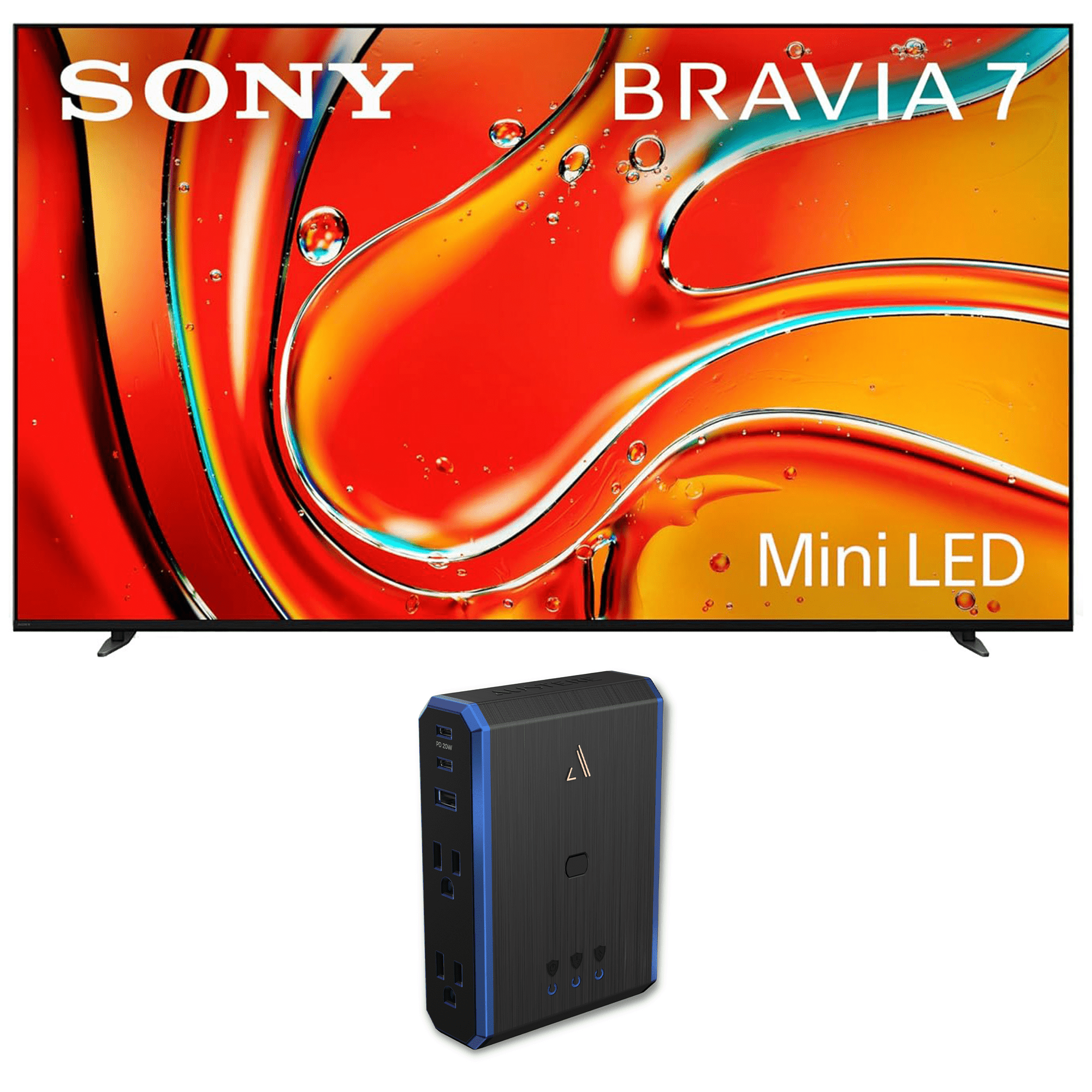 Sony K55XR70 55 Inch 4K Bravia LCD Mini LED Full Array HDR Google TV with an Austere 5S-PS4-US1 4-Outlet Power with Omniport USB (2024)