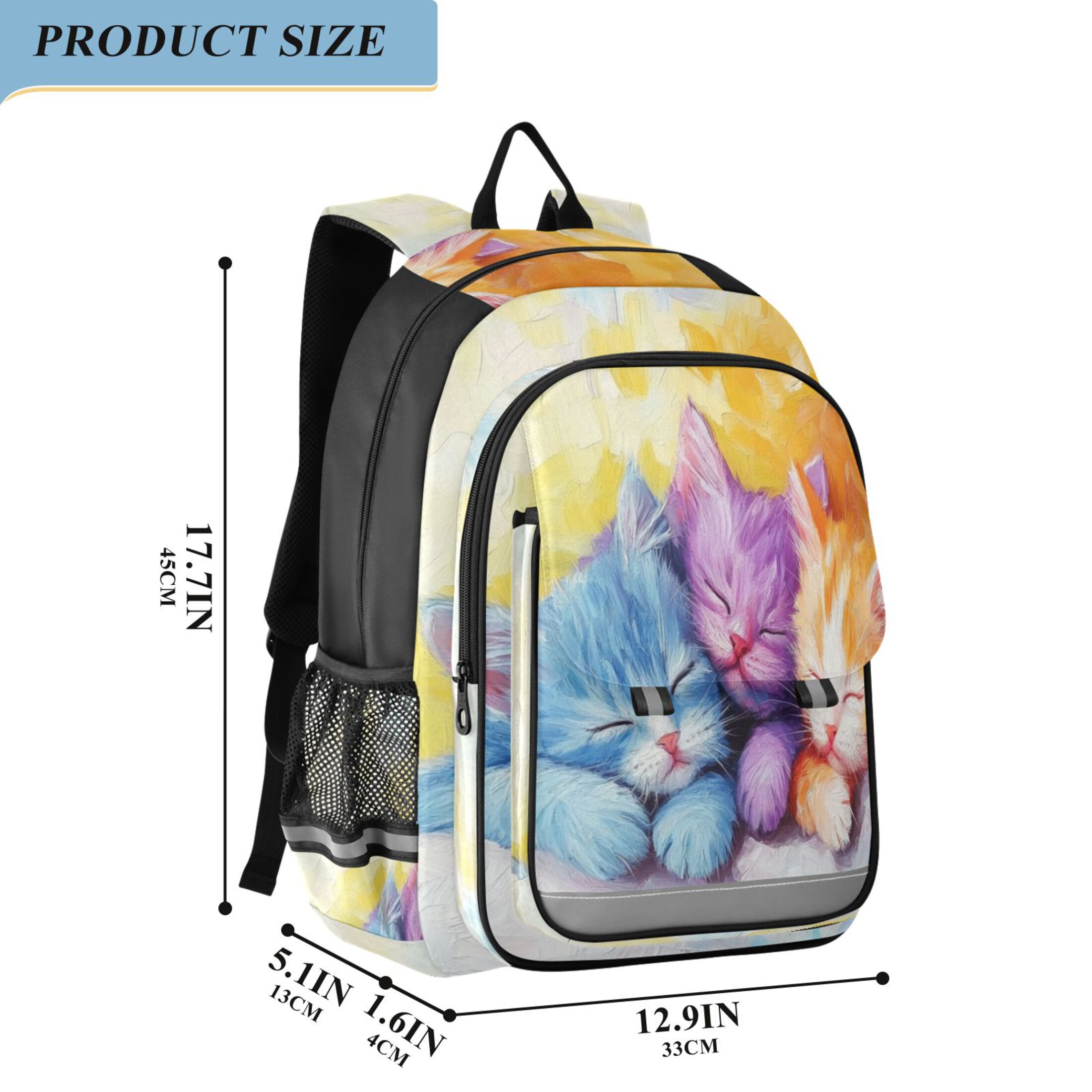 Backpack 12.9 *5.1 * 17.7 Inches Outing Backpack, Shopping Backpack, Travel Backpack Three Colored Cats