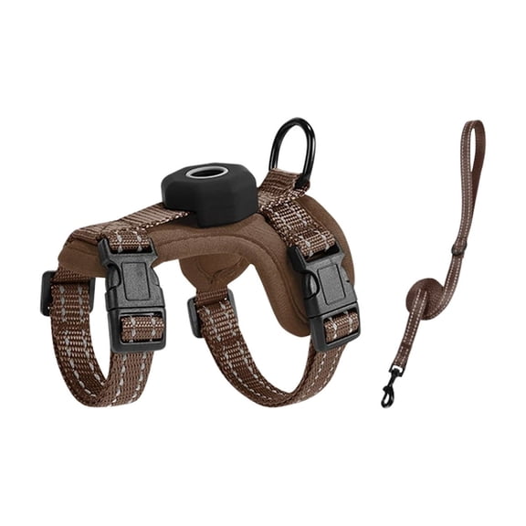 Dog Harness and Leash Set | Cat Breathable Soft Mesh Vest with Built-in Tracking Tag Holder & Adjustable Rope | Escape-Proof Harness for Small Medium Dog & Cat,Coffee