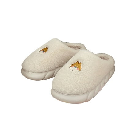 

Avamo Women Fuzzy Slippers Fluffy Home Shoes Slip On Warm Slipper Indoor House Shoe Bedroom Lightweight Plush White Puppy 8.5-9