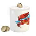 thumbnail image 2 of Crabs Piggy Bank, Cartoon Style Aquatic Animal with Blue Coral Reef in the Back Marine Mascot, Ceramic Coin Bank Money Box for Cash Saving, 3.6" X 3.2", Red Blue Pale Orange, by Ambesonne, 2 of 4