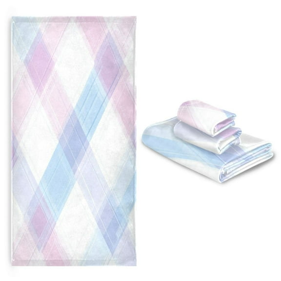 3 Pack Towel Set with Bath Towels, Hand Towels & Washcloths for Everyday Use Pastel Pink and Blue Plaid