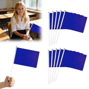 BESEW7 Blank Hand Held Small Colored Flag 10 Pack, DIY Craft Plain Decoration for Sports Events Party Outdoor Garden Memorial Day Refueling Rally Blue