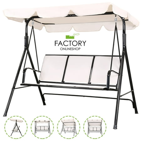 Geniqua Outdoor Canopy Swing Patio Chair Lounge 3-Person Seat Hammock Porch Bench Beige