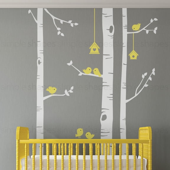 Birch Tree with Birds Wall Decal W1119 - Scheme C