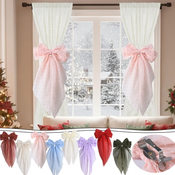 AYktou 8×16 Inch Bow Curtain Buckles, Valentine's Day Yarn Bow Pendant Curtain Clips Elegant Skirt-Style Tail Bowknot Curtain Straps for Bedroom Dining Room Birthday Party Wedding Decor, Pink