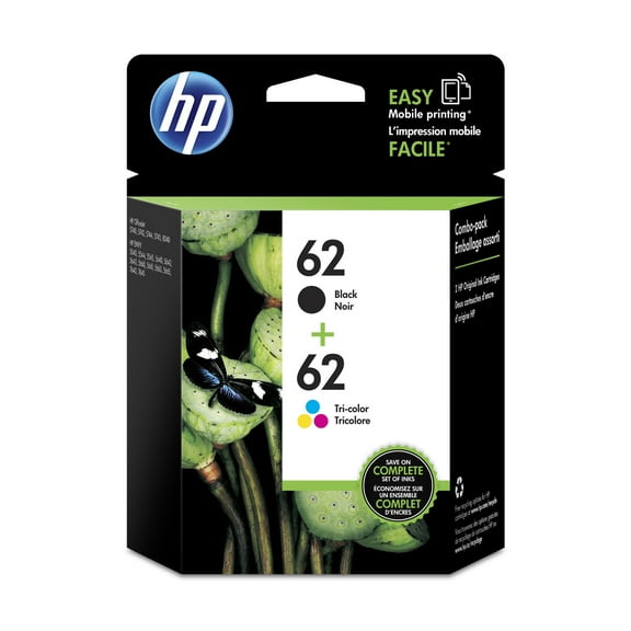 HP 62 2-pack Black/Tri-color Original Ink Cartridges, N9H64FN#140