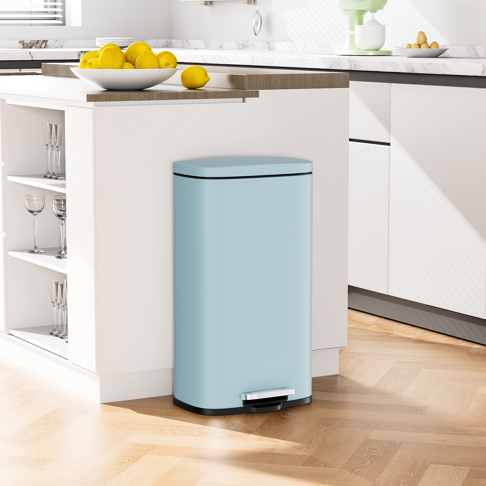 Arlopu 8 Gallon Step Pedal Trash Can, Stainless Steel, Hands-free Soft Close lid Garbage bin