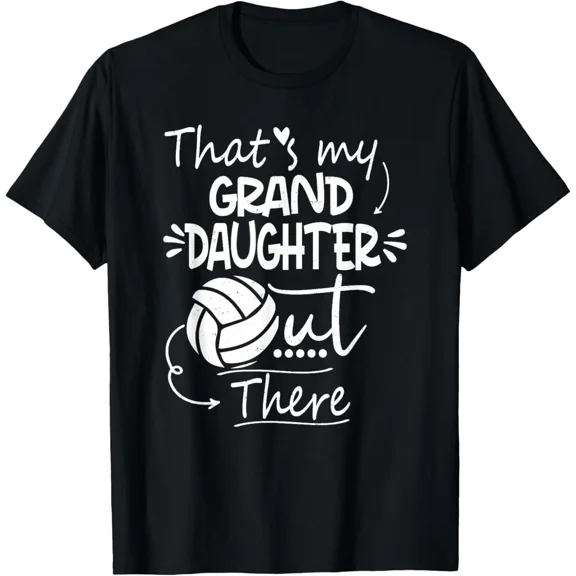 Proud Grandparent Volleyball T-Shirt - That's My Granddaughter Out There Sports Fan Apparel - Retro Athletic Game Day Short Sleeve Tee