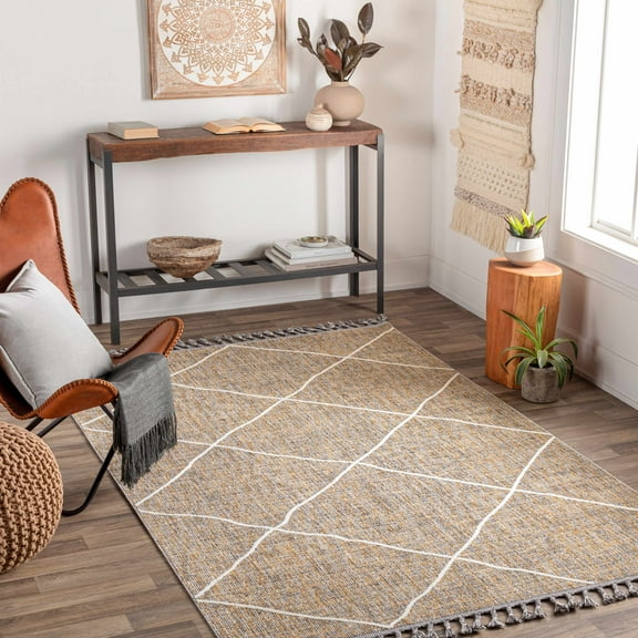 Hauteloom Aida Living Room, Bedroom Area Rug - Bohemian, Transitional - Cream, Charcoal, Medium Brown - 3'11" x 5'7"