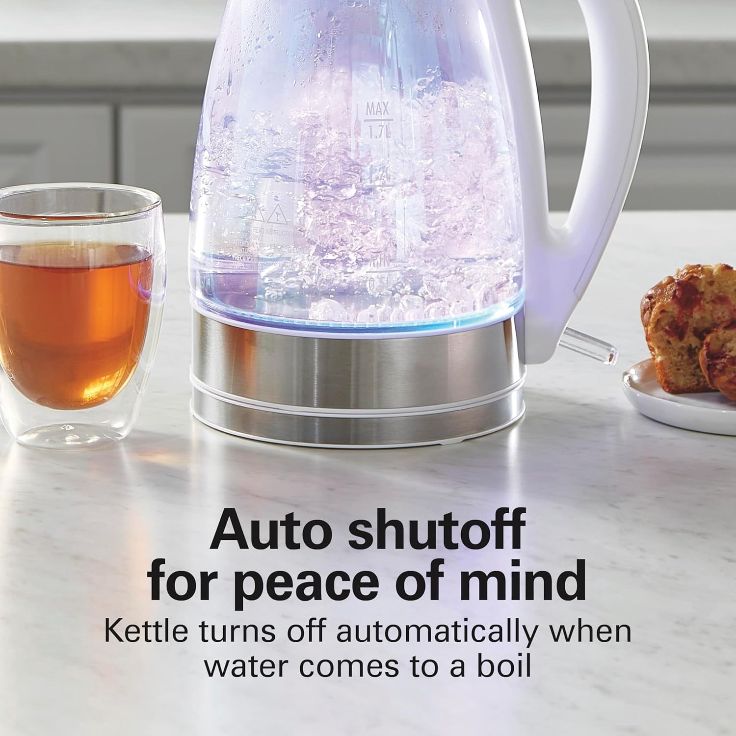 1.7L Electric Tea Kettle, Water Boiler & Heater, LED Indicator, Built-In Mesh Filter, Auto-Shutoff & Boil-Dry Protection, Cordless Serving, Iridescent Clear Glass