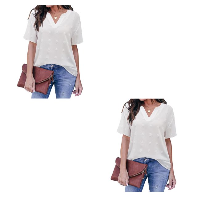 Jumpingount Blusa con cuello en V Manga corta Camisa estética holgada Ropa de verano Type14 NO14