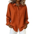 thumbnail image 2 of ClodeEU Women's Plaid Lapel Collar Long Sleeve Button Down Shirt,Casual Loose Blouse Orange,Women's Plus XL, 2 of 6