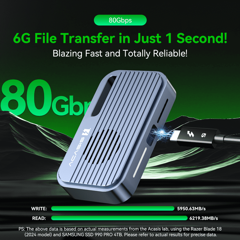 Thunderbolt 5 80Gbps M.2 NVMe SSDエンクロージャ Acasis 80Gbps M.2 NVMe SSD Enclosure Compatible with