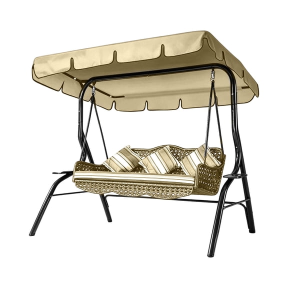 Porch Swing Canopy Replacement Cover Waterproof Swing Top Awning Cover For 3 Seater Garden Glider Swing Only Canopy Cover(Beige-200Cm)