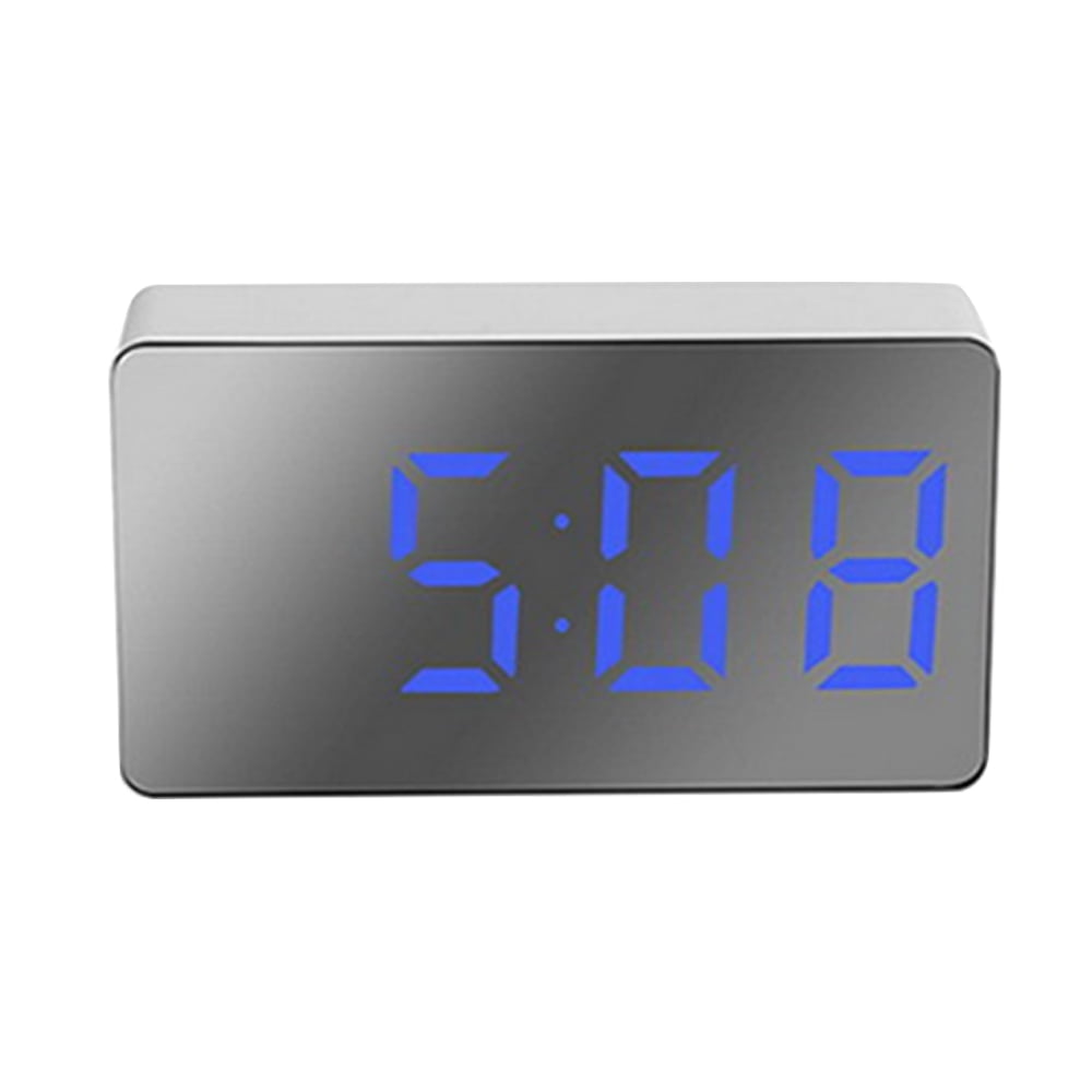 Alarm Clock Large Digital LED Display Portable Modern Battery Operated Mirror 
