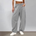 thumbnail image 6 of Barrel Sweatpants Women Fall Winter Elastic Waist Casual Loose Fit Wide Leg Sweat Pants Trousers with Pockets, 6 of 8