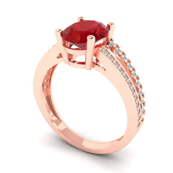 2.32 ct Oval Cut Simulated Ruby Solitaire with Accents Engagement Ring for Women in 18K Rose Gold