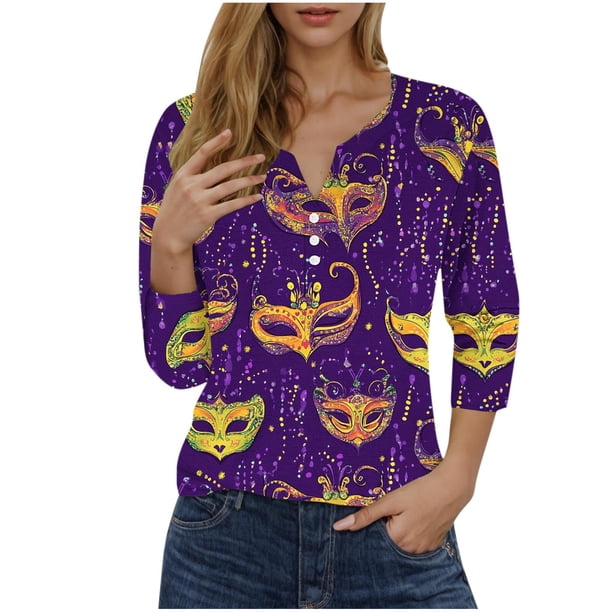 Camisetas de Manga Corta para las Mujeres, Estampado 3/4 Manga Cuello Redondo Superior, Moda Tela de Imitación Casual