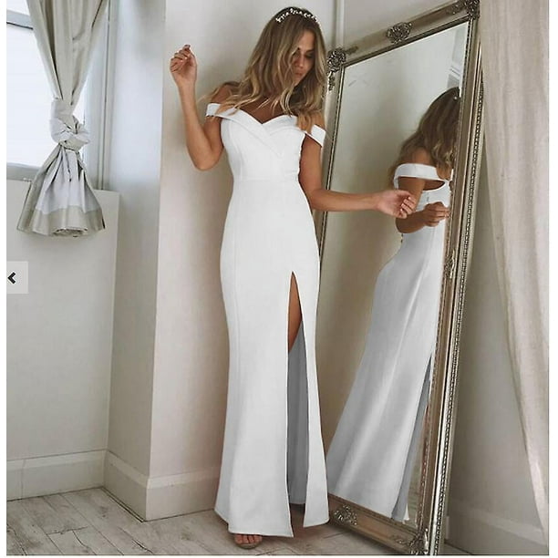 M Vestidos de fiesta elegantes de verano vestido largo de noche con cuello oblicuo y hombros descubiertos vestido elegante para invitados de boda para mujer Bodega Aurrera en linea