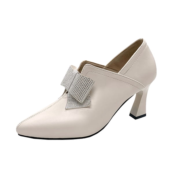 NECHOLOGY Botas Mujer Adulto Femenino Zapatos Botines para mujer Zapatos de tacón grueso Retro con de de imitación y superficie de cuero de Color sólido a la para mujer (Beige, 6.5)