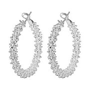 Women Big Hoop Earrings Large Loop Circle Alloy Jewelry Ear Rings (Silver)