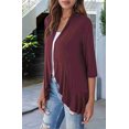 thumbnail image 6 of Women'S Open Front Cardigan 3/4 Sleeve Draped Soft Knit Sweaters Wine Red M, 6 of 7