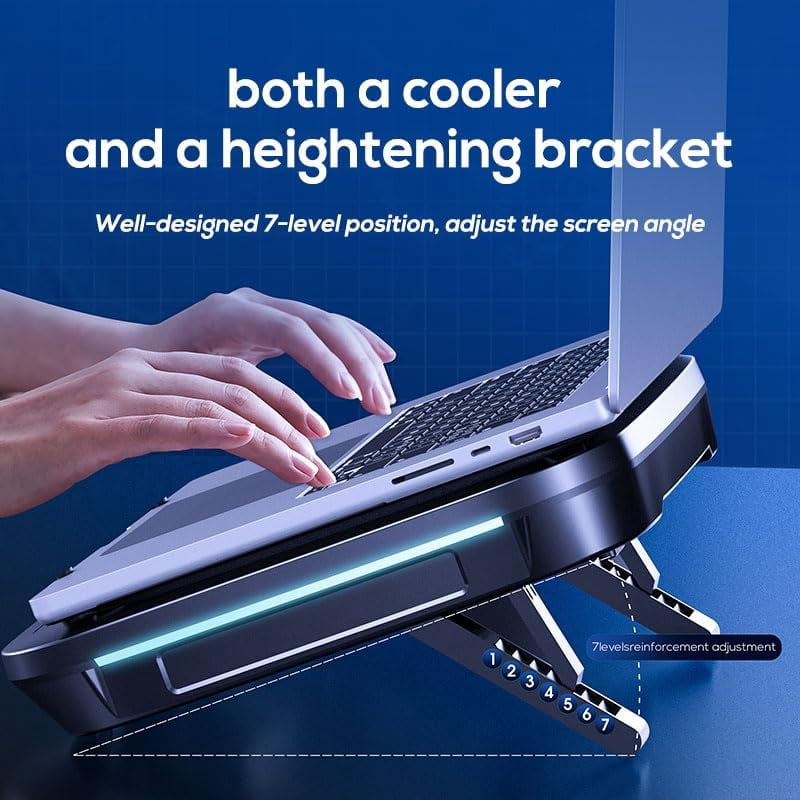 Gaming Laptop Cooler Turbo Fan Stand Computer Compressed Air-Cooling Pad for Notebook 14-18” Advanced Seal Foam Heat Dissipation with RGB Lighting, 7-Level Adjustment, Dust Protection