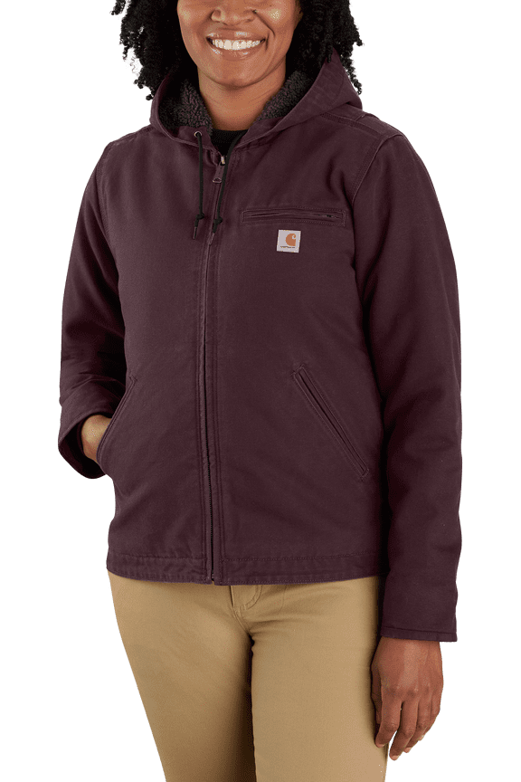 Loose-Fit Washed Duck Sherpa-Lined Jacket for Ladies - Blackberry - M