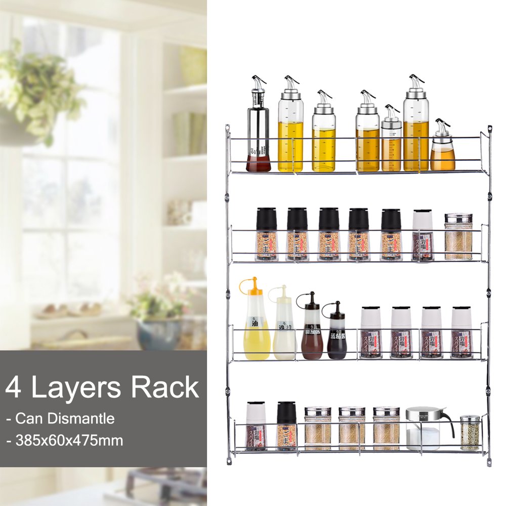 4 Tiers Spice Rack Closet Organizer Over the Door Pantry Organizer Bathroom Kitchen Cupboard Can