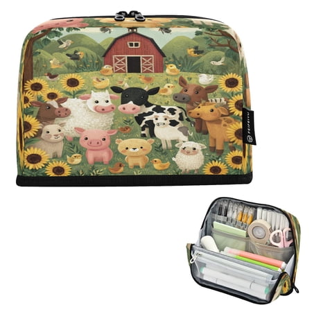 Vertical Pencil Case Pencil Bag Pencil Cases Large Capacity Storage Pencil Box Paintbrush Box Office Supplies Box Farm Animal Scene
