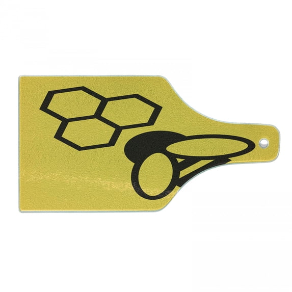 Honeycomb Cutting Board, Silhouette Style Minimalist Composition Hexagons with Bee Simplistic Design, Decorative Tempered Glass Cutting and Serving Board, in 3 Sizes, by Ambesonne